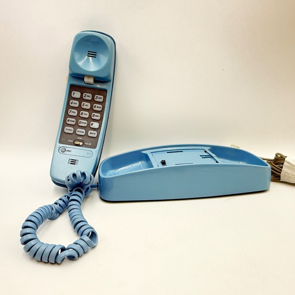 Vintage AT&T 210 Trimline Corded Telephone Light Blue Retro Wall Table Landline
